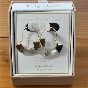 Mother of pearl and 14 gold plated hoop earrings, NIB